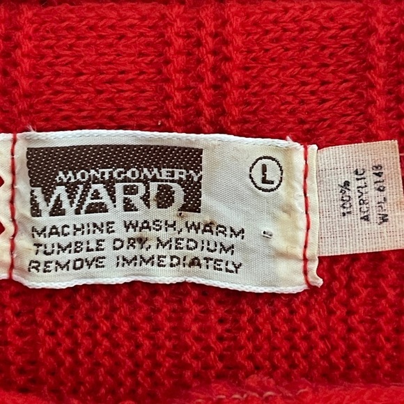 VINTAGE 70’-80’s Montgomery Wards boxy boat neckline Red Sweater office siren L - Picture 4 of 6